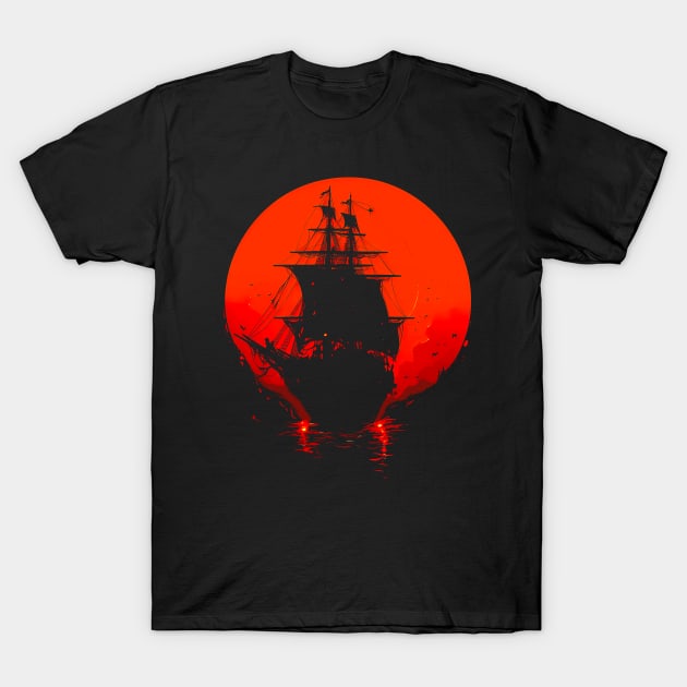 Red moon and boat T-Shirt by NemfisArt